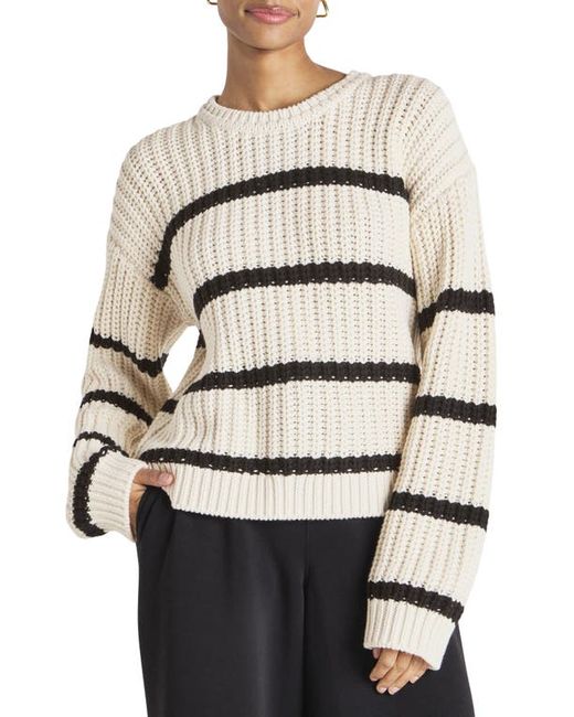 Splendid CJ Stripe Cotton Blend Pullover Sweater Ivory/Black