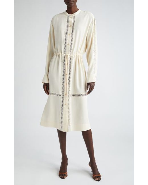 St. John Collection Lace Detail Long Sleeve Satin Back Crepe Dress