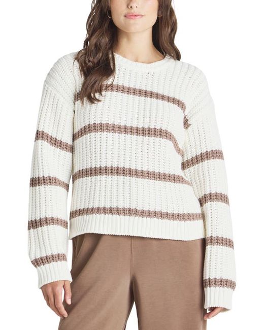 Splendid CJ Stripe Cotton Blend Pullover Sweater White/Taupe