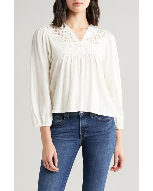 Lucky Brand Lace Trim Cotton Peasant Top