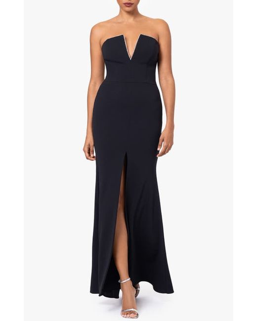 Betsy & Adam Notched Strapless Gown