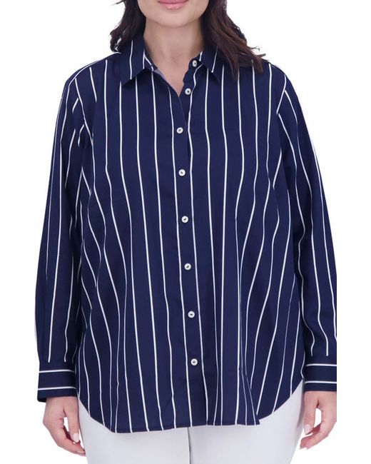 Foxcroft Stripe Button-Up Boyfriend Shirt