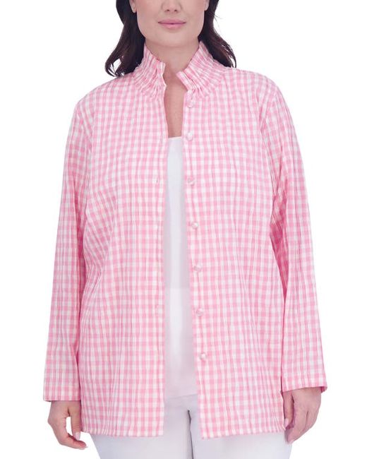 Foxcroft Carolina Gingham Crinkled Cotton Blend Button-Up Shirt