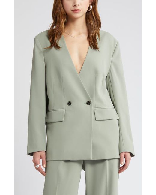 Open Edit Collarless Double Breasted Blazer