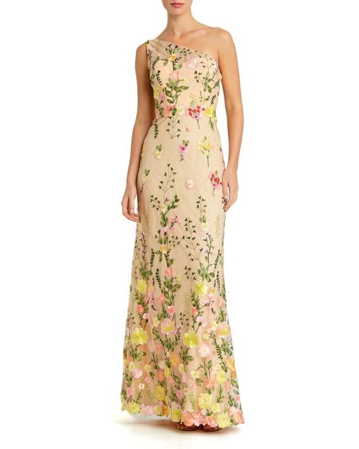 Mac Duggal Floral Embroidery One-Shoulder Gown