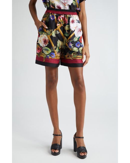 Dolce & Gabbana Rose Garden Print Silk Shorts