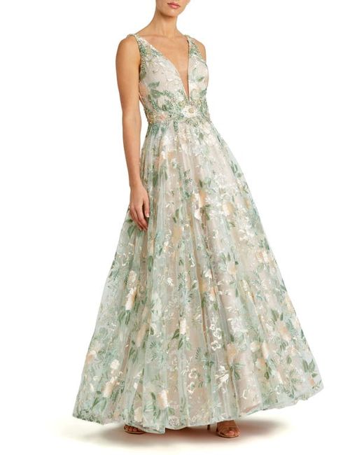 Mac Duggal Floral Embroidery A-Line Gown