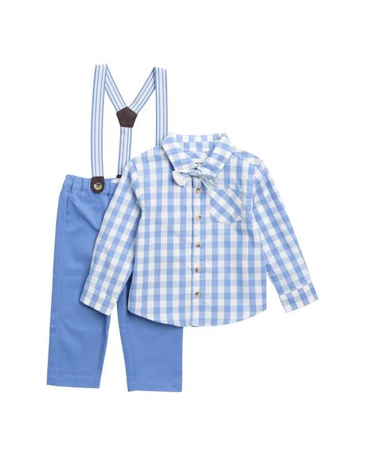 Sammy + Nat Gingham Button-Up Shirt Solid Suspender Pants Bow Tie Set