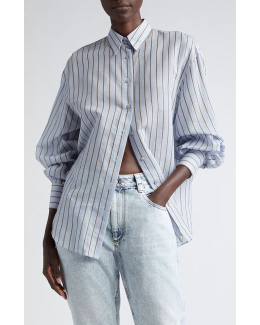 Brunello Cucinelli Stripe Cotton Silk Blend Button-Up Shirt