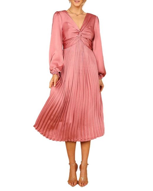 Petal & Pup Noelle Long Sleeve Pleated Satin Midi Dress