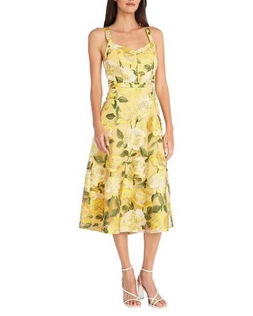 Maggy London Floral Print Fit Flare Cocktail Dress Sand/Yellow