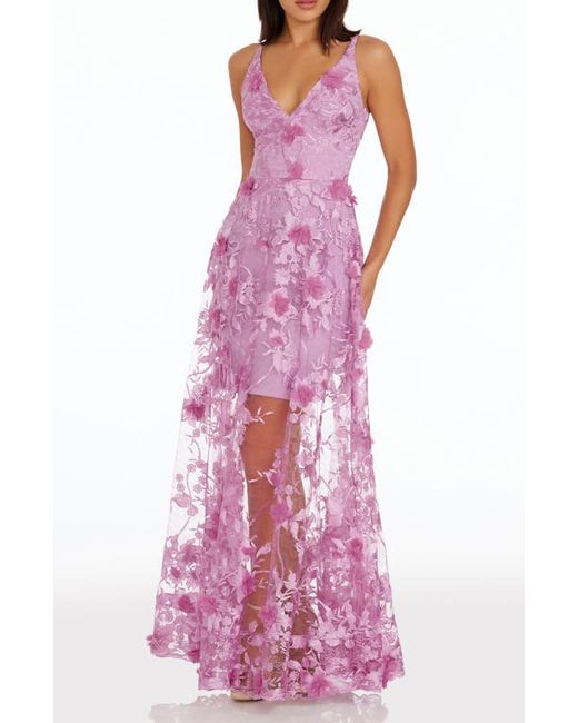 Dress the population Sidney Deep V-Neck 3D Lace Gown
