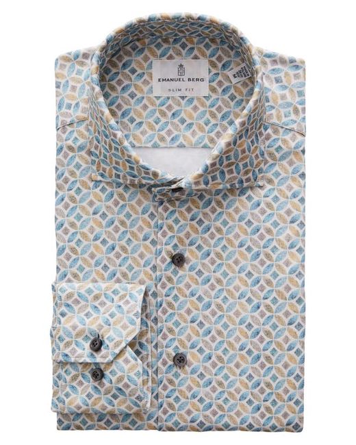 Emanuel Berg 4Flex Slim Fit Medallion Print Knit Button-Up Shirt