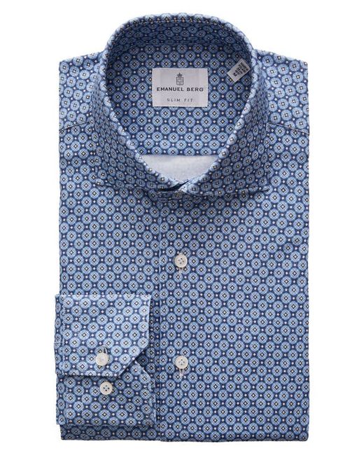 Emanuel Berg 4Flex Slim Fit Medallion Print Knit Button-Up Shirt