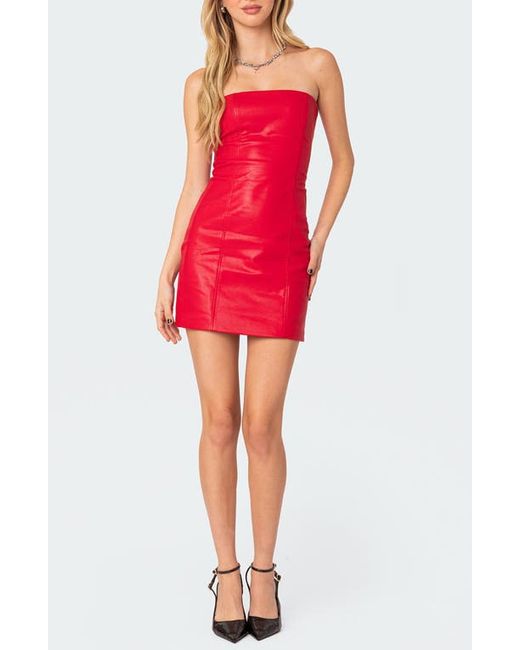 Edikted May Strapless Faux Leather Minidress
