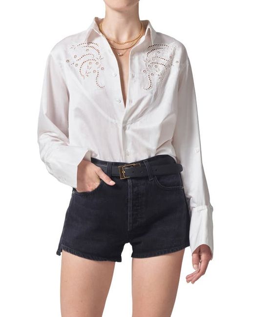 Citizens of Humanity Dree Embroidered Silk Blend Button-Up Shirt