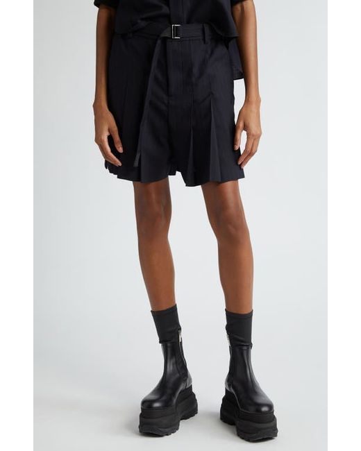 Sacai Pinstripe Belted Pleated Shorts