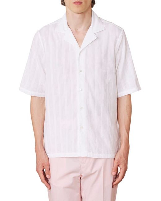Officine Generale Eren Stripe Short Sleeve Cotton Button-Up Shirt