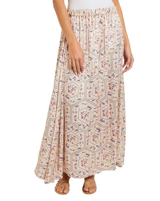 Misook Floral Pleated Maxi Skirt Biscotti/Porcelain