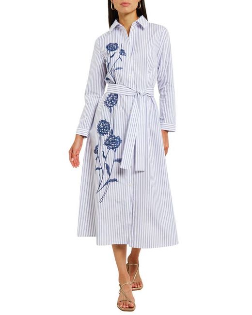 Misook Floral Embroidered Long Sleeve Midi Shirtdress Mazarine