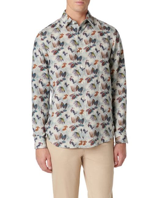 Bugatchi Julian Shaped Fit Frond Print Linen Button-Up Shirt