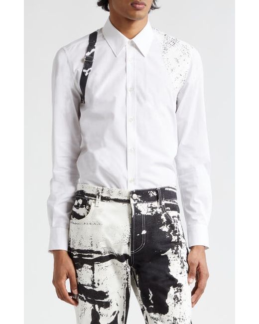 Alexander McQueen Harness Fold Print Cotton Poplin Button-Up Shirt