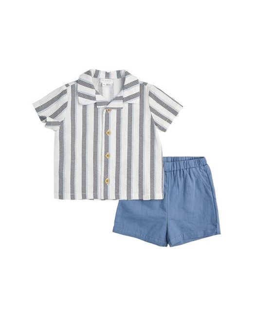 FIRSTS by petit lem Blueberry Dot Stripe Button-Up Shirt Shorts Set