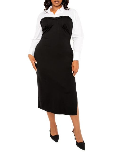 Buxom Couture Contrast Long Sleeve Midi Shirtdress