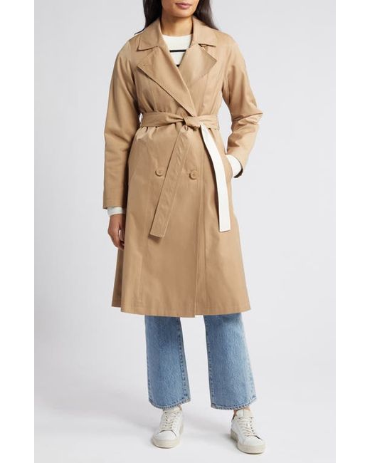 Via Spiga Water Repellent Double Breasted Cotton Blend Trench Coat Camel/Cream