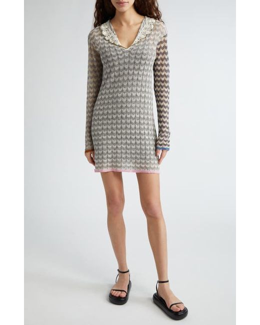 Yanyan Tong Chevron Knit Long Sleeve Linen Blend Mini Sweater Dress