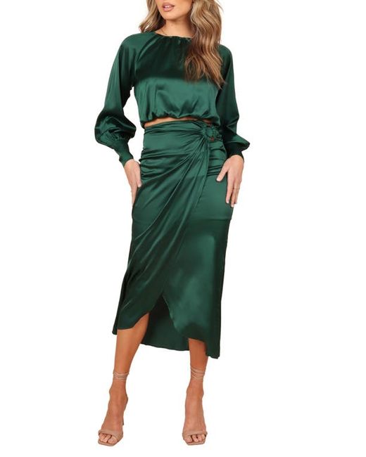 Petal & Pup Natasha Long Sleeve Satin Crop Top Skirt Set