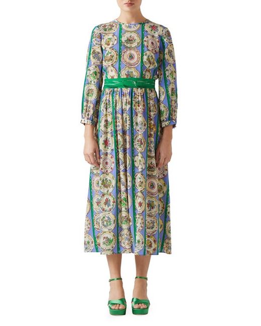 Lk Bennett Erica Decorative Plate Print Silk Midi Dress
