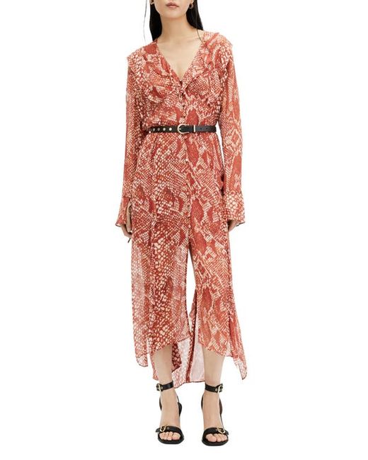AllSaints Liana Waimea Snakeskin Print Long Sleeve High-Low Dress
