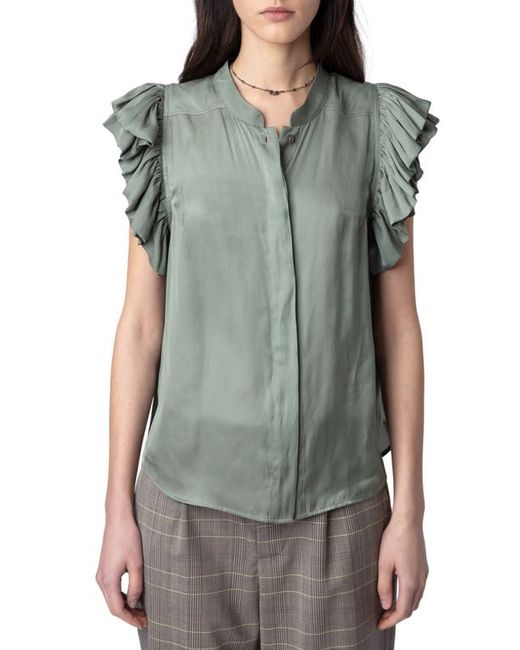 Zadig & Voltaire Tiza Ruffle Satin Button-Up Blouse