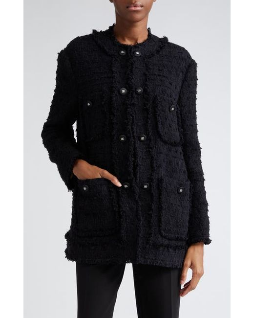 Dolce & Gabbana Logo Button Collarless Tweed Jacket