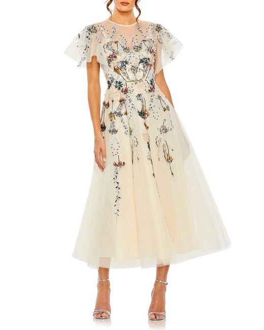 Mac Duggal Embellished Flutter Sleeve Midi Cocktail Dress