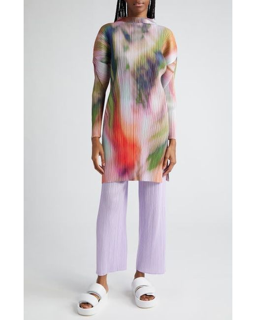 Pleats Please By Issey Miyake Abstract Print Pleated Long Sleeve Dress
