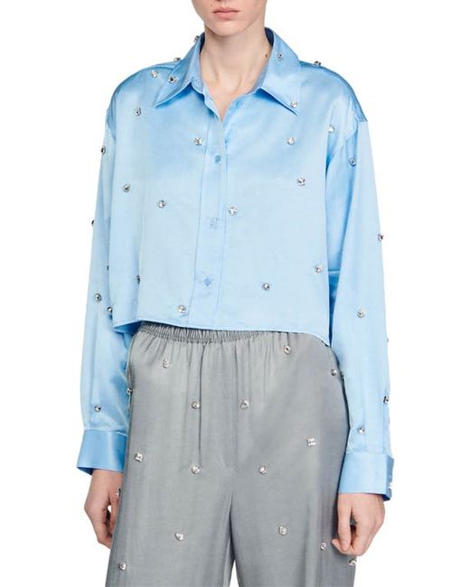 Sandro Yoncey Rhinestone Crop Button-Up Shirt