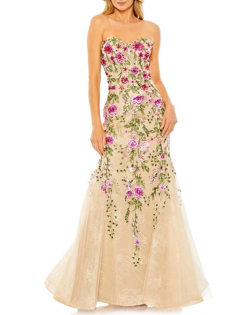 Mac Duggal Floral Embroidered Strapless Mermaid Gown