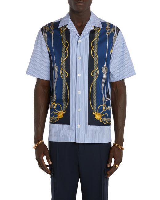 Versace Nautical Stripe Cotton Poplin Silk Button-Up Shirt