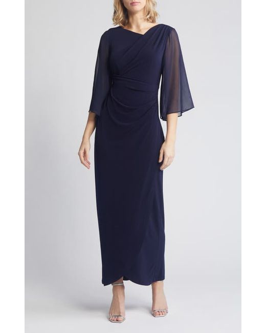 Connected Apparel Chiffon Cape Sleeve Side Ruched Gown