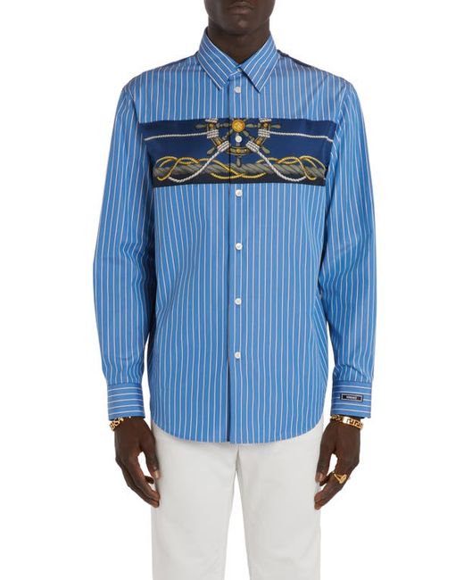 Versace Nautical Stripe Cotton Poplin Silk Button-Up Shirt