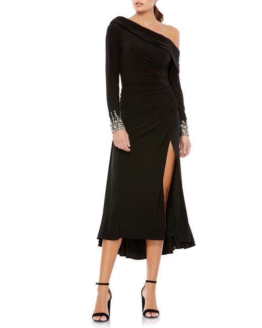 Mac Duggal One-Shoulder Long Sleeve Midi Dress