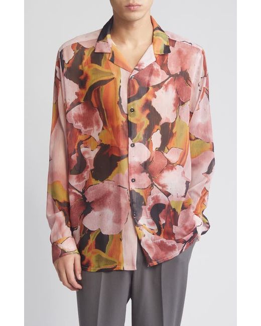 Asos Design Abstract Floral Relaxed Long Sleeve Camp Shirt