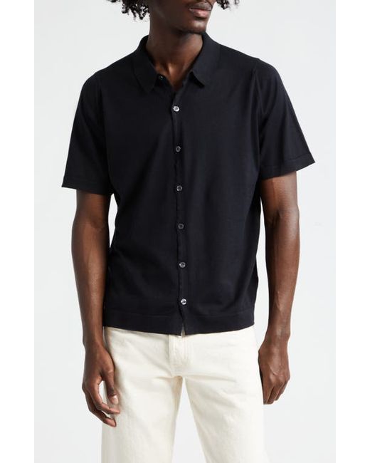 John Smedley Knit Short Sleeve Cotton Button-Up Shirt