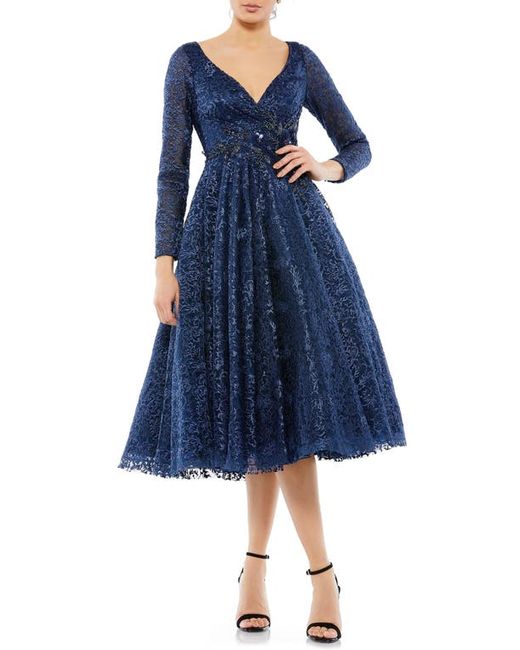 Mac Duggal Lace Long Sleeve Fit Flare Cocktail Dress