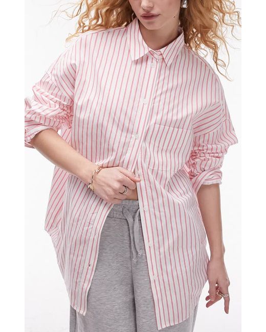 TopShop Oversize Stripe Cotton Button-Up Shirt