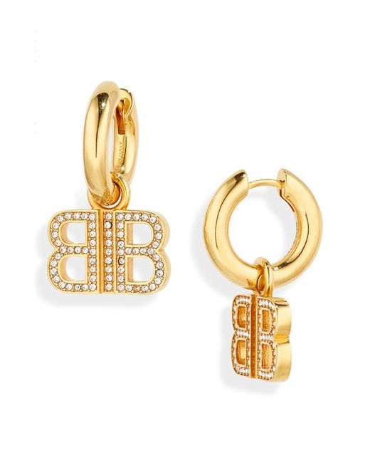 Balenciaga BB Logo Rhinestone Hoop Earrings Gold/Crystal
