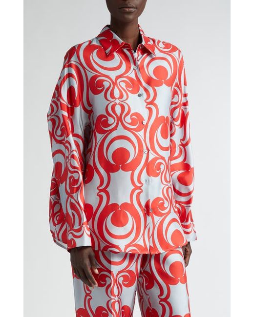 Dries Van Noten Print Oversize Silk Button-Up Shirt