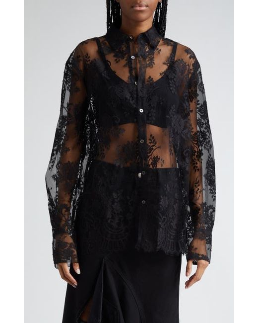 Monse Open Back Sheer Floral Lace Top
